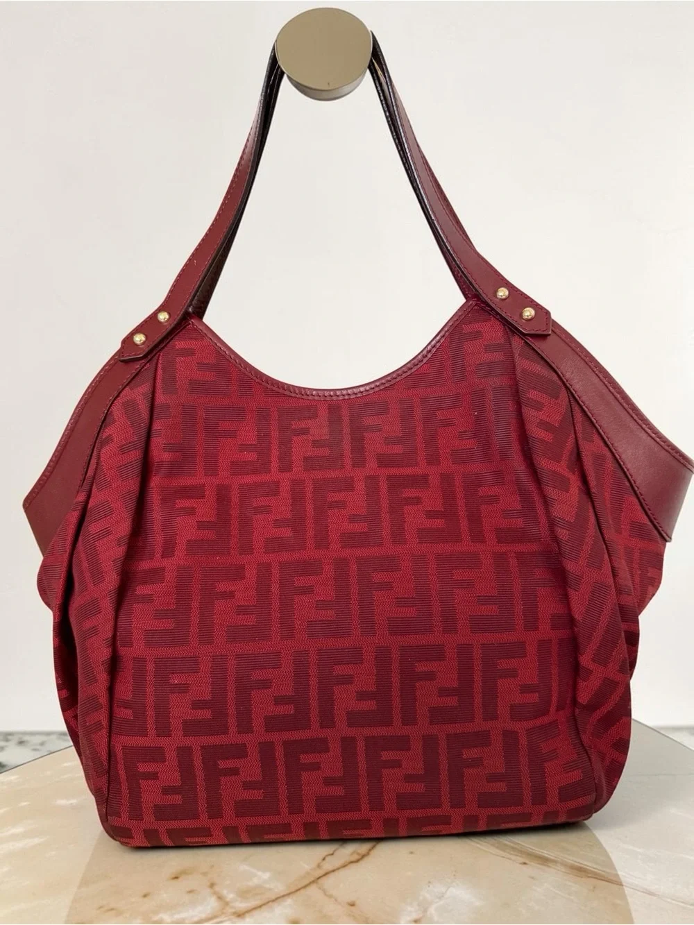 Fendi Red Zucca Canvas and Leather Borsa Chef Tote. - Picture 2 of 13